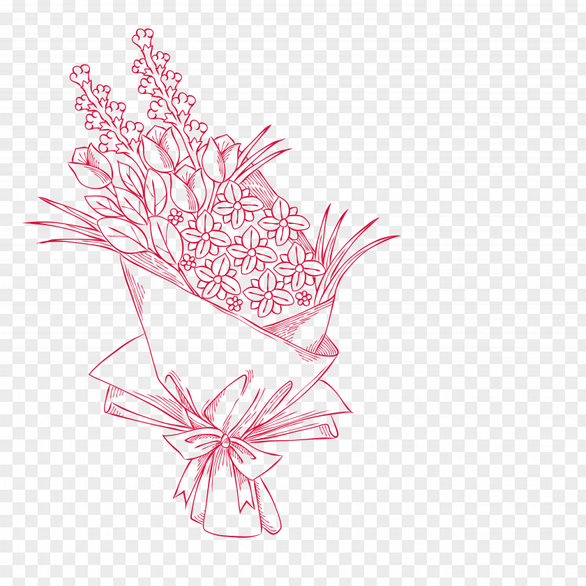 Vector Pink Sketch Bouquet Flower Floral Design Drawing PNG