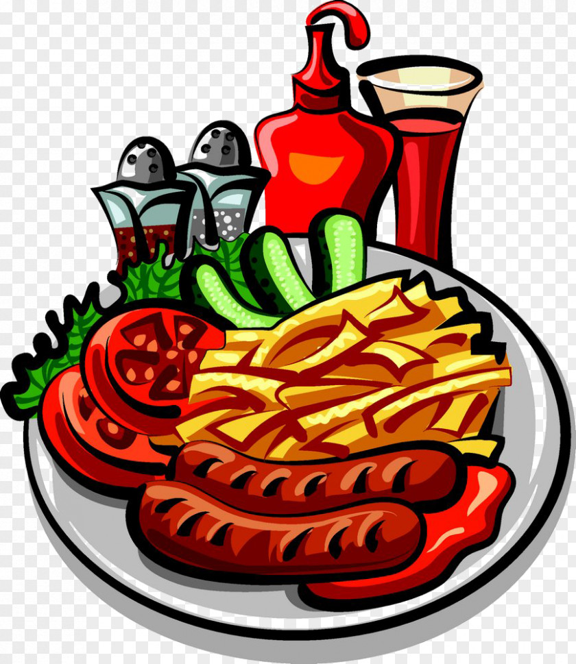 Ham Tomato Fries Sausage French Baked Potato Clip Art PNG