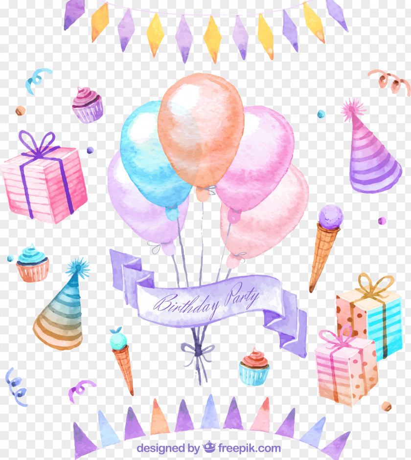 Drawing A Variety Of Birthday Party Elements Cake Greeting Card PNG