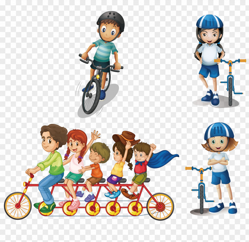 Cycling The Kids Vector Bicycle Family Illustration PNG