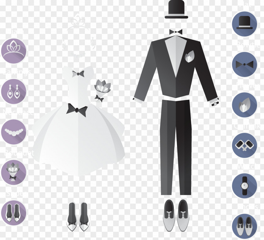 Vector Hand-painted Dresses And Suits Formal Wear Suit Bridegroom Wedding Dress PNG