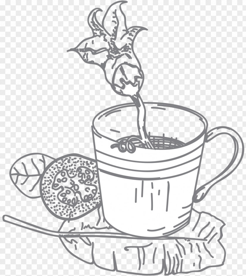 Flower Coffee Cup Cafe Line Art Clip PNG