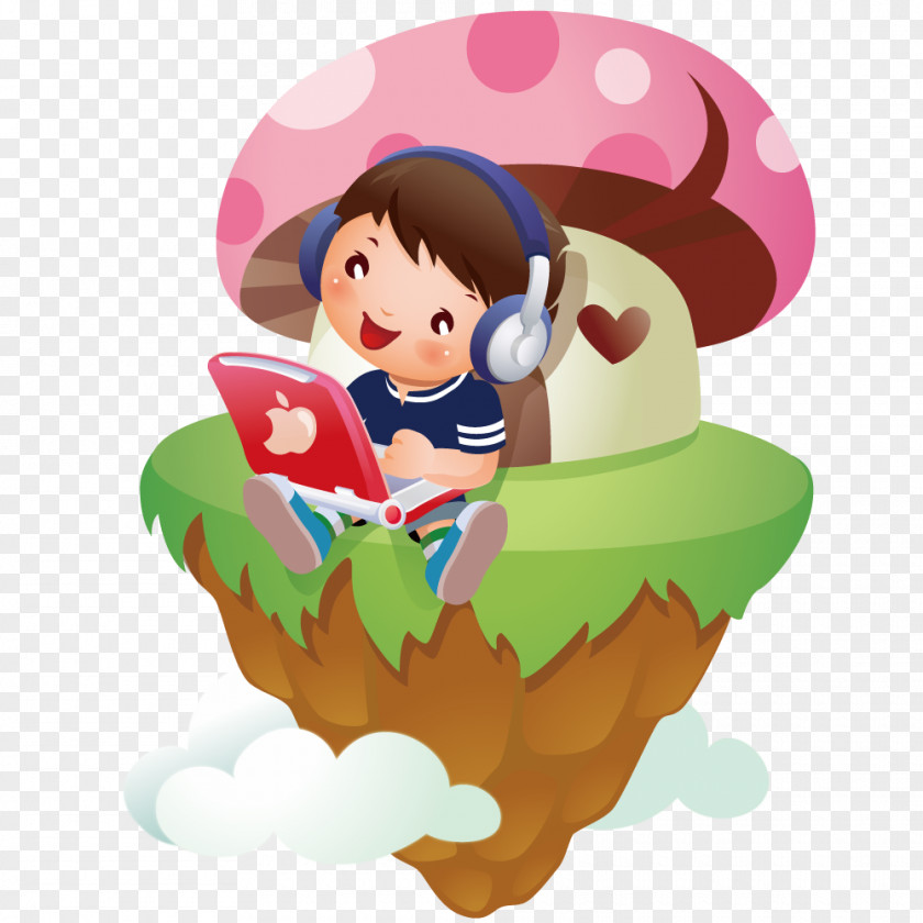 Boy Sitting Was Suspended Island Internet Writing Composition Learning Lesson PNG
