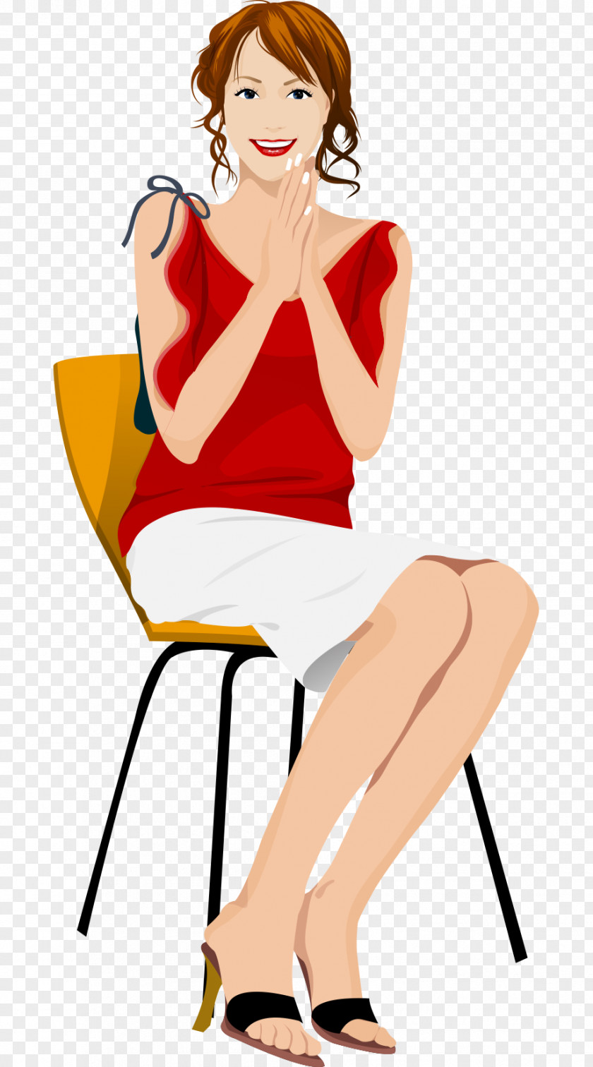 Hand-painted Cartoon Sitting On A Chair Flirty Add Orange / Banners Clip Art PNG