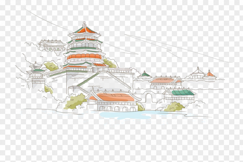 Pastel Buildings Architecture Fukei Drawing Landscape Painting Illustration PNG