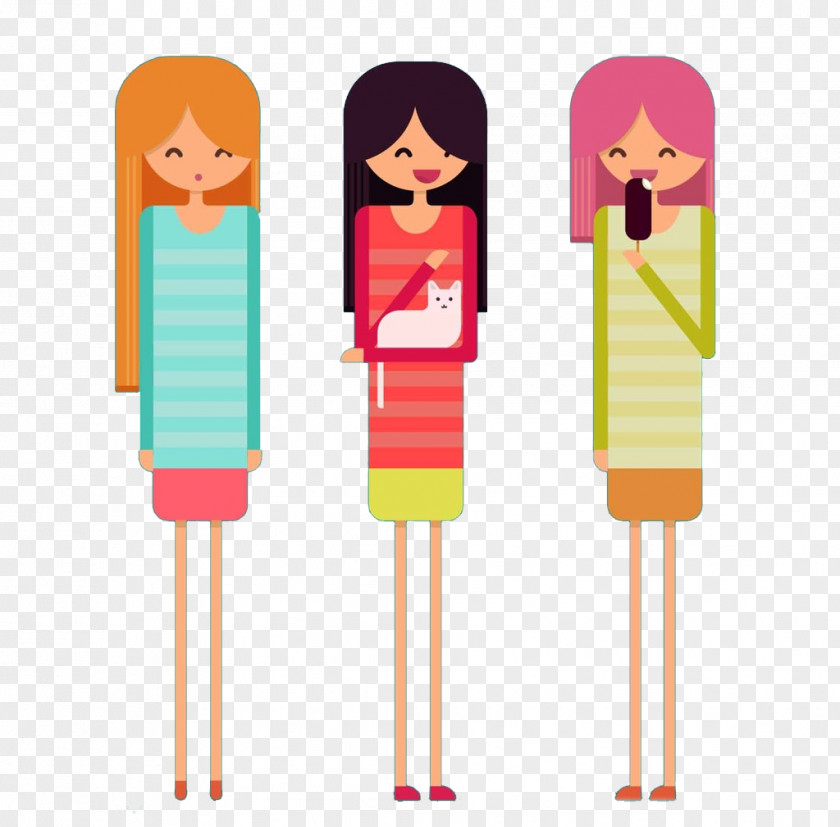 3 Beautiful Women Cartoon Illustration PNG