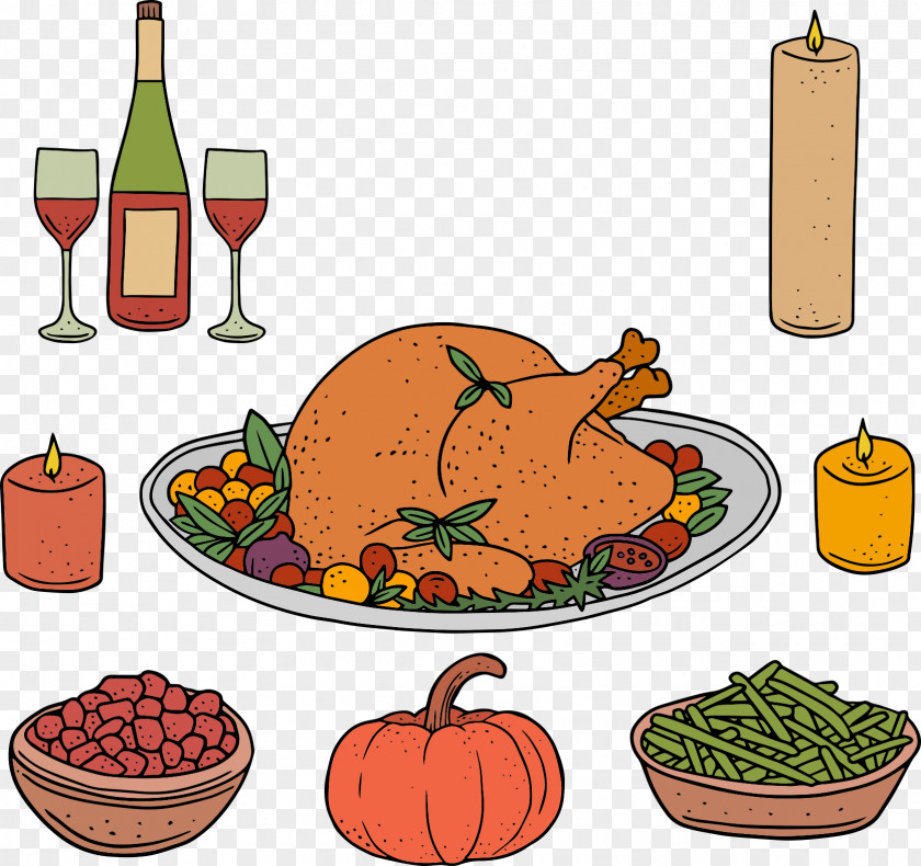 Thanksgiving Glass Pumpkin And Roast Chicken Barbecue Dinner PNG