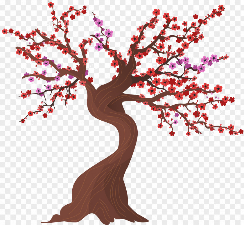 Two-color Plum Tree Twig Red Illustration PNG