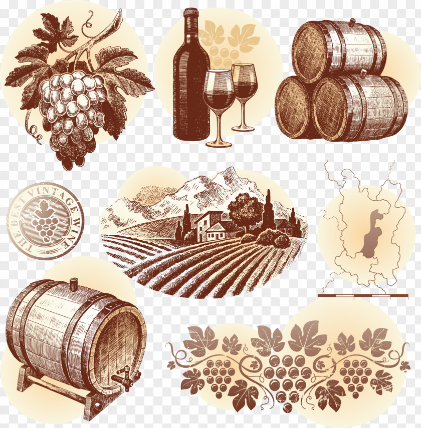 Hand-painted Elements Vector Red Wine Common Grape Vine Royalty-free Drawing PNG