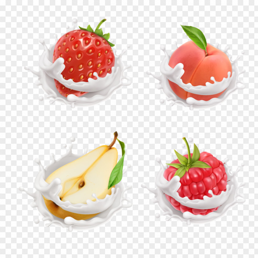 Milk Surrounded By Fruit Strawberry Adobe Illustrator PNG