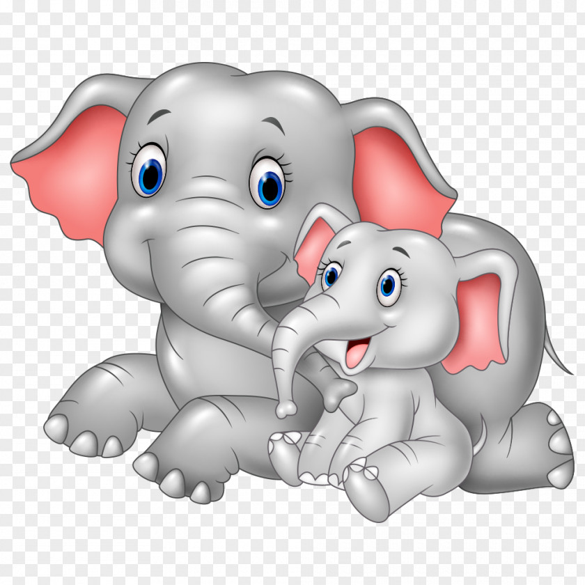 Gray Elephant Infant Cartoon Mother Illustration PNG