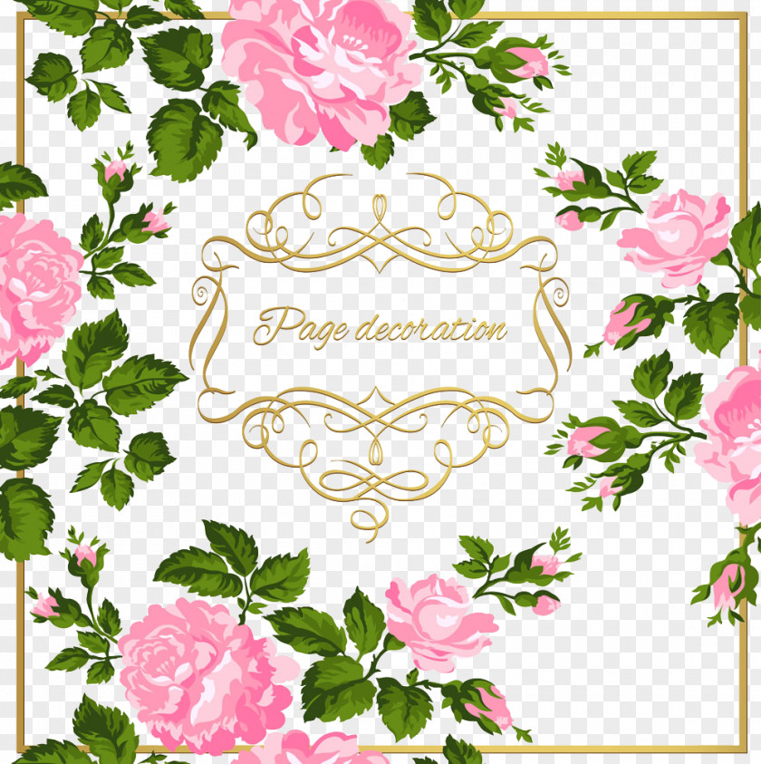 Pink Flowers Calligraphy Ornament Clip Art PNG