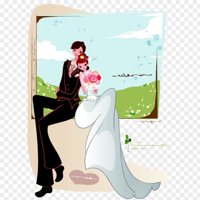 Cartoon Bride And Groom Wedding Invitation Bridegroom Marriage PNG