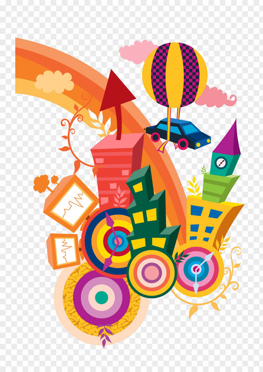 Bustling City Cartoon Illustration PNG