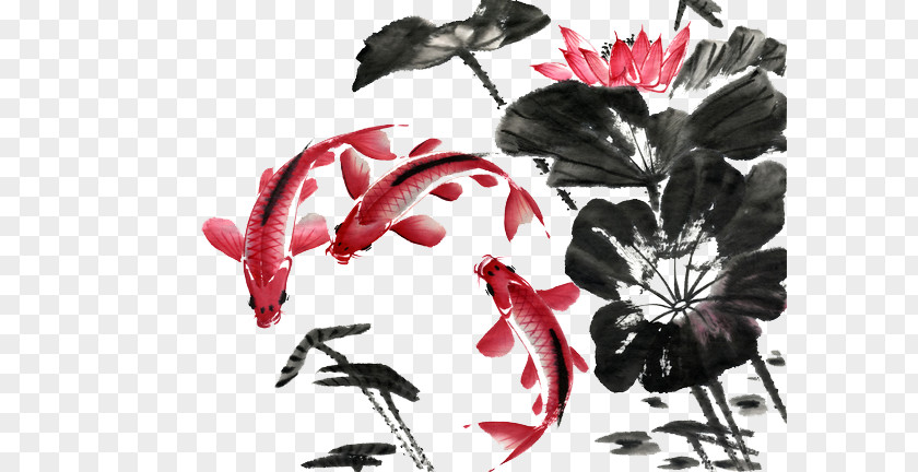 Ink Lotus Fish Wash Painting Shan Shui Chinese PNG