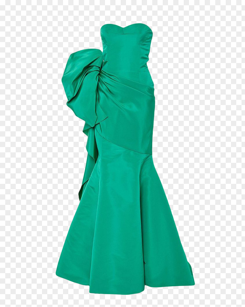 Green Evening Dress Gown Ruffle PNG