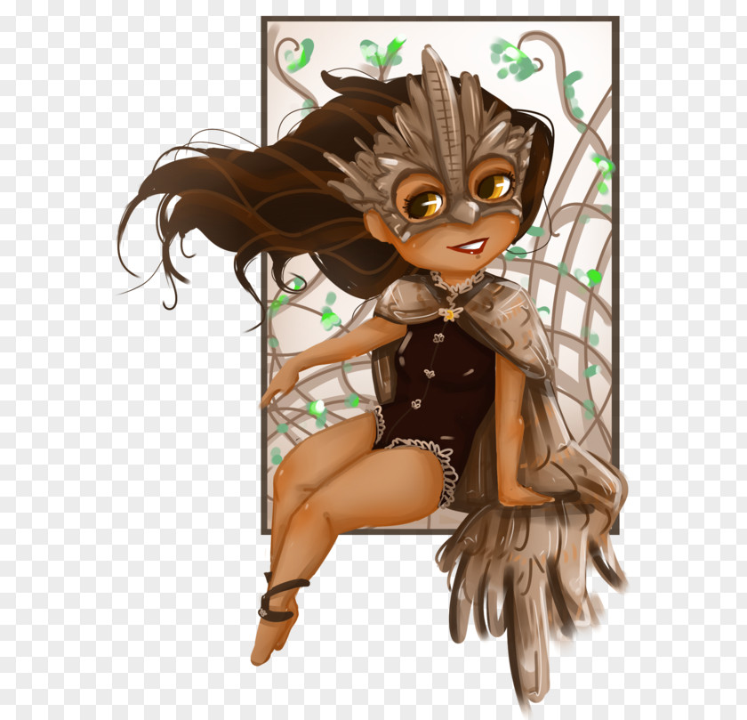 Masque And Feather Illustration Brown Hair Fairy Cartoon PNG
