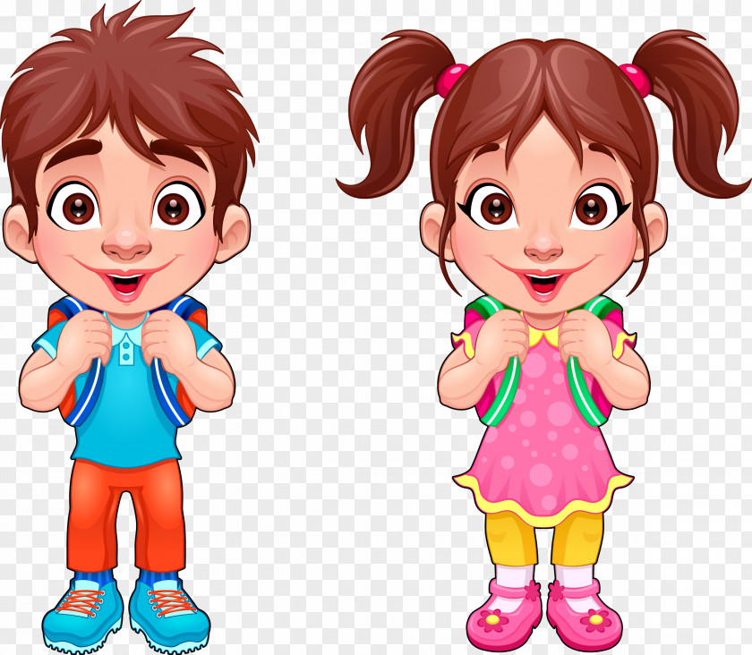 Student Boy Girl PNG , hand-painted cartoon child clipart PNG