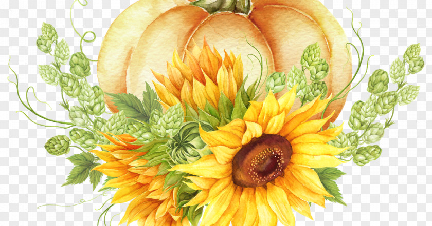 Autumn Picnic Floral Design English Marigold Common Sunflower Vase PNG