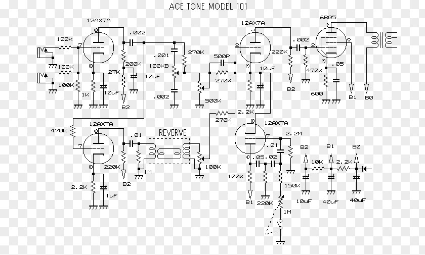 Electric Guitar Amplifier Technical Drawing Schematic Diagram Ace Tone PNG