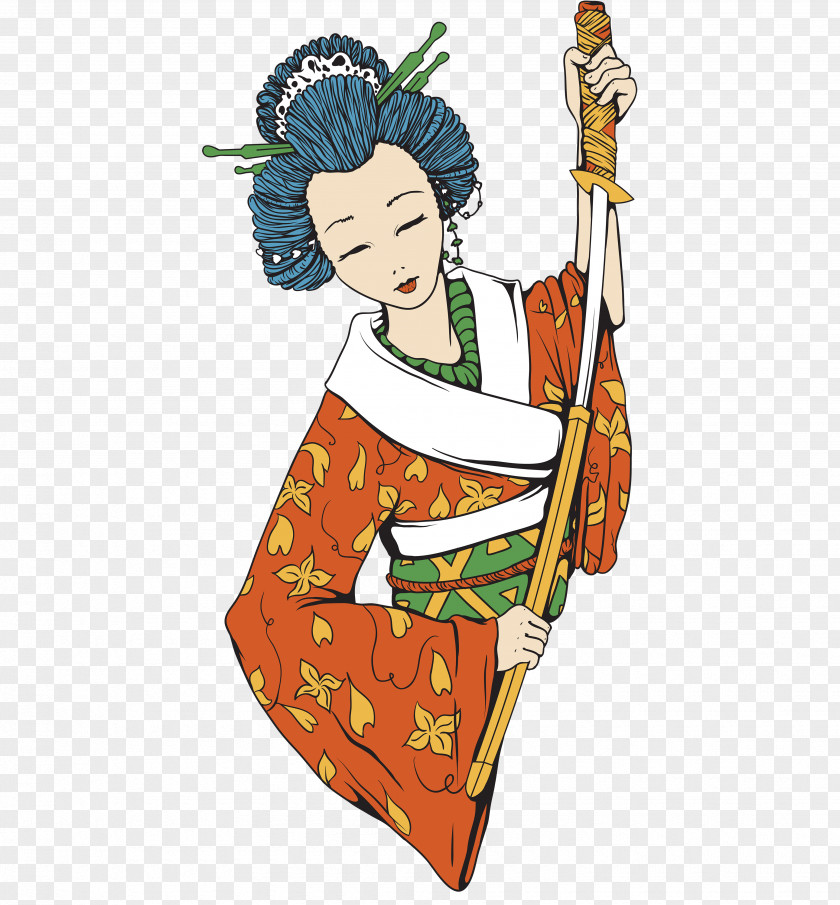 Holding A Saber Warrior Geisha Japanese Art Royalty-free Illustration PNG