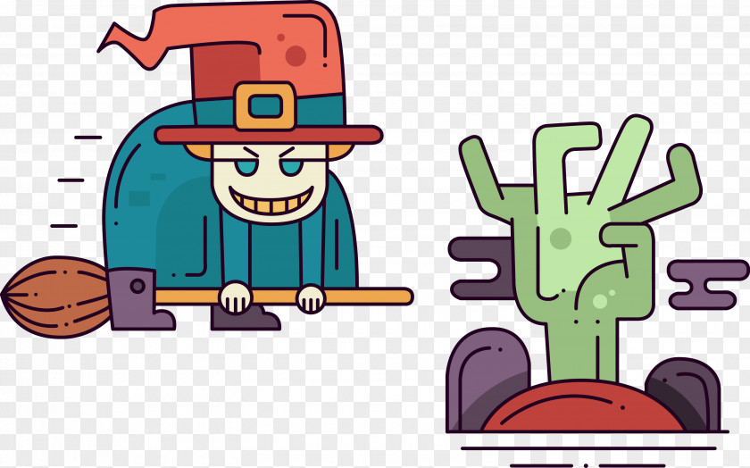 Vector Cartoon Witch Ghosts Material Halloween Illustration PNG