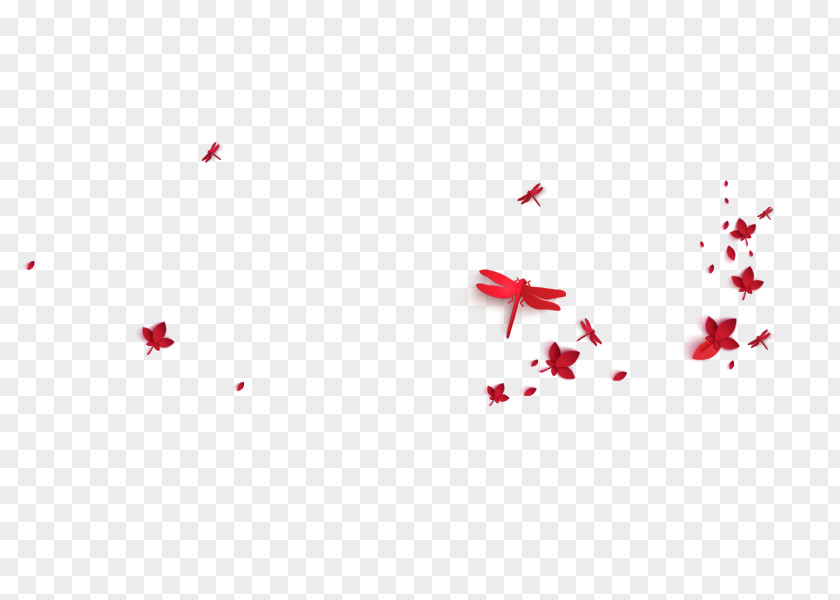 Floating Dragonfly Butterfly Chinese New Year Red PNG