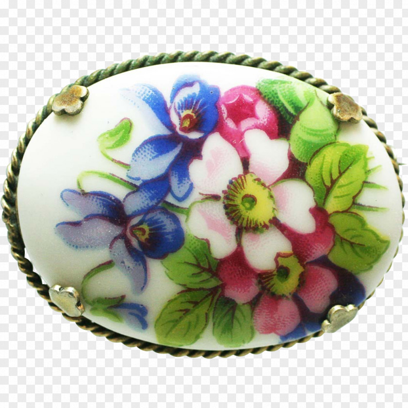 Flower Limoges Ceramic Brooch France PNG