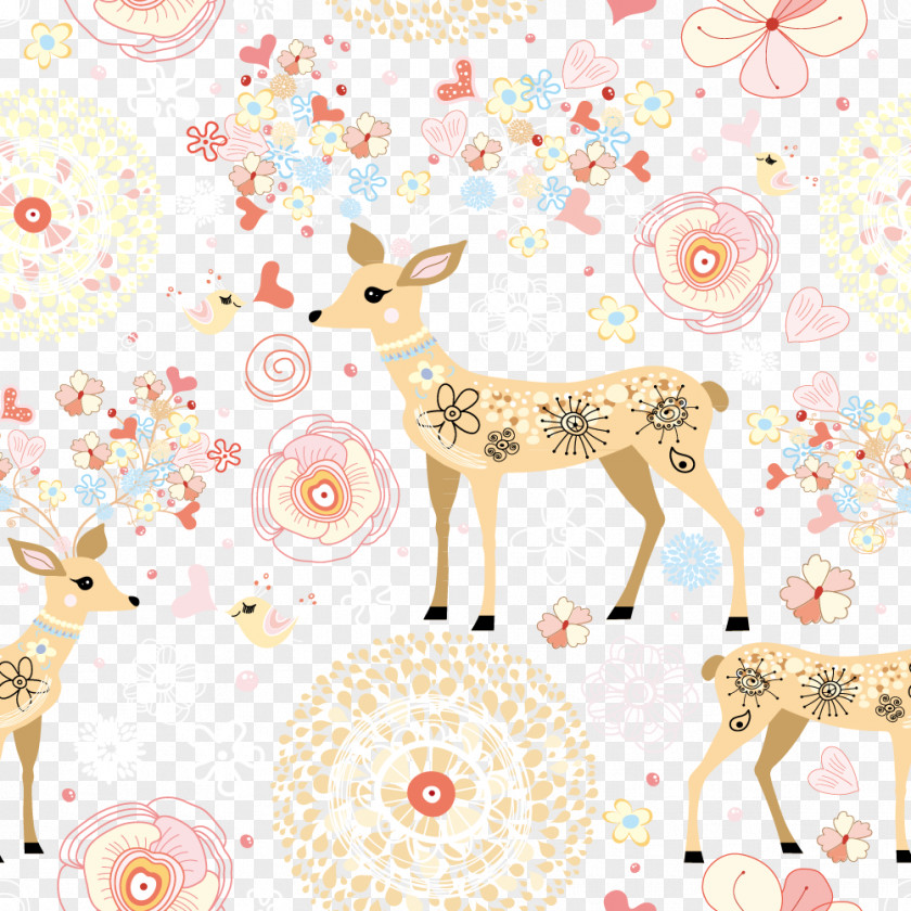 Deer Flowers Wall Decal Sticker Adhesive PNG
