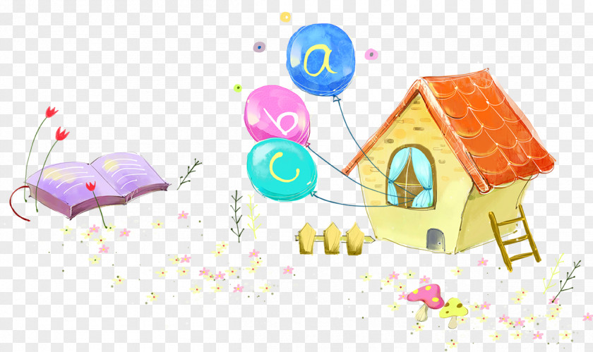 Cartoon House With Balloons Illustration PNG