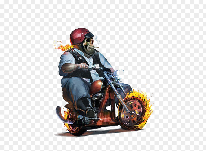 Cool Flame Skull Motorcycle Illustrator Art Illustration PNG