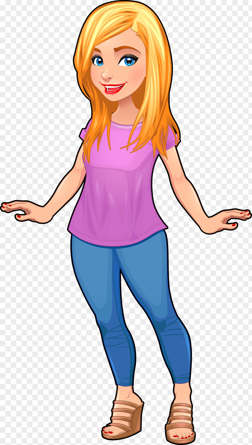 Golden Hair Female Model Material Cartoon Illustration PNG