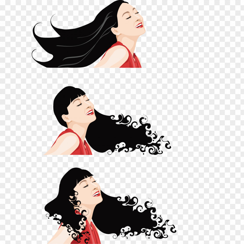Flowing Hair Cartoon Long Illustration PNG