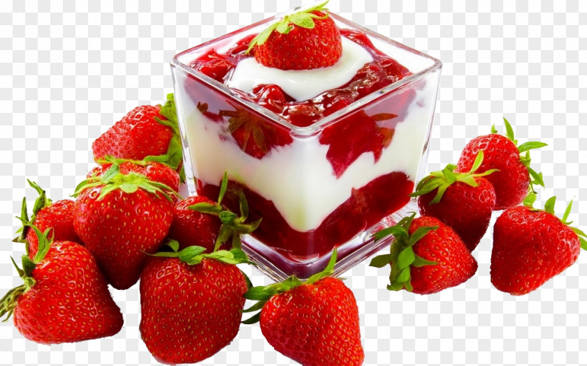 Strawberries And Strawberry Yogurt Ice Cream Parfait Panna Cotta PNG