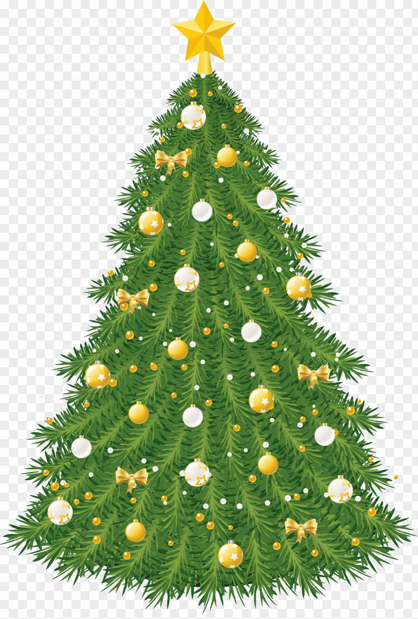 Large Transparent Christmas Tree With Gold And White Ornaments Ornament Clip Art PNG