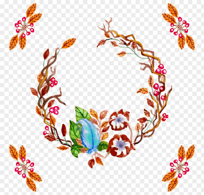 Wreath Garland Christmas Day Flower Watercolor Painting PNG