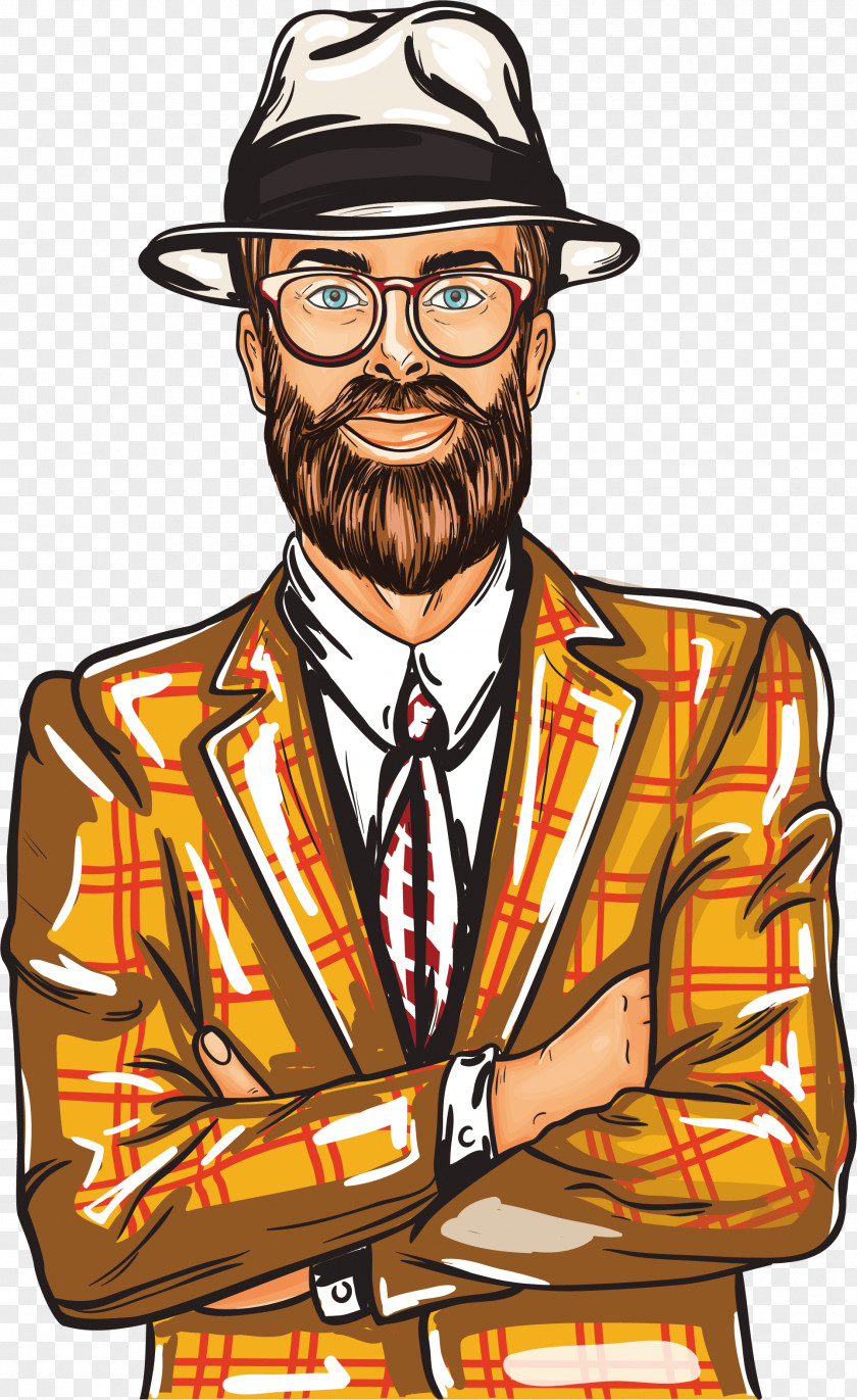 A Man With Yellow Plaid Clothes If(we) Beard Clip Art PNG