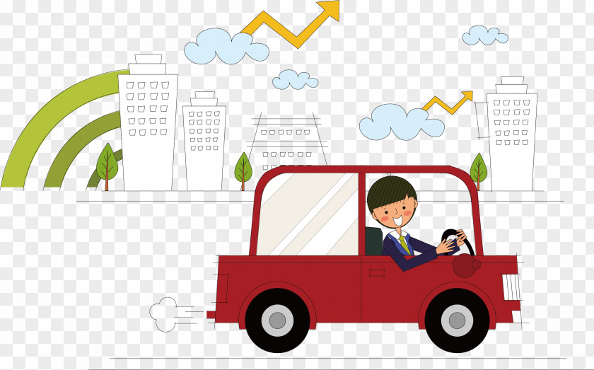Little Boy Driving Car Vector Illustration PNG