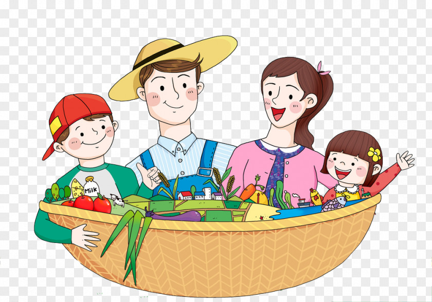 A Family In The Box Cartoon Illustration PNG
