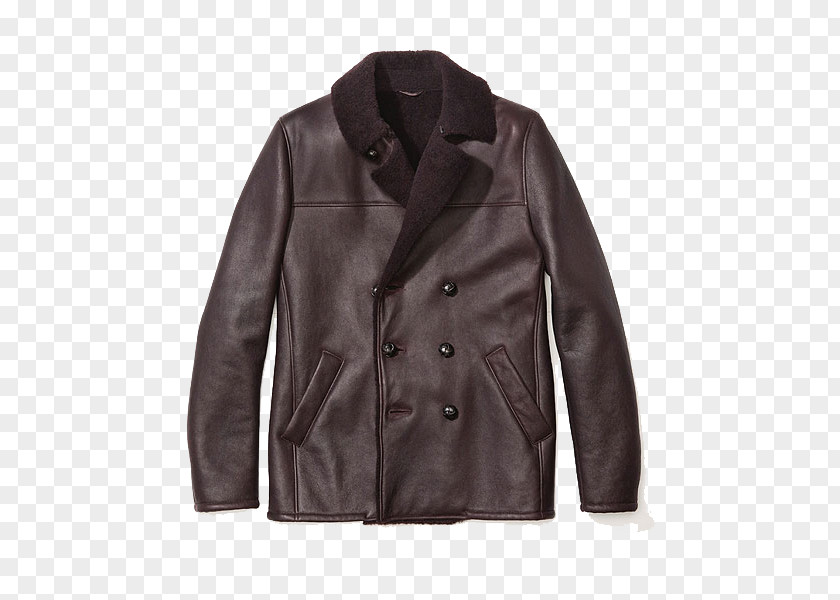 Brown Furry Leather Jacket Overcoat PNG