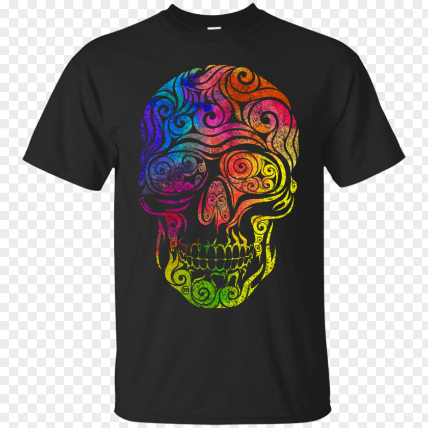 Colorful Skull T-shirt Hoodie Raglan Sleeve PNG