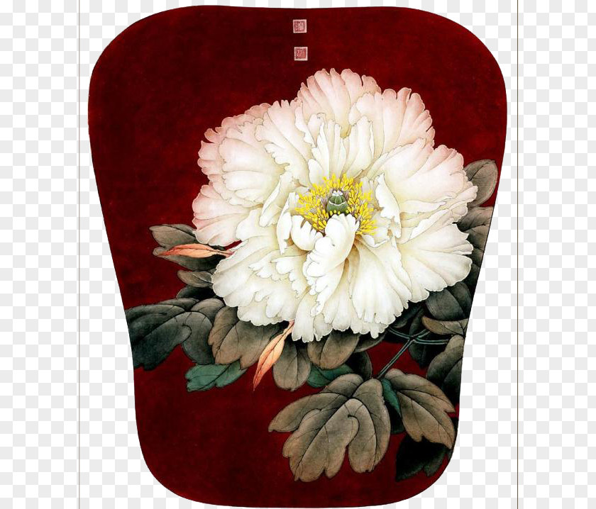 White Peony Fan Decorative Material Gongbi Chinese Painting Art PNG
