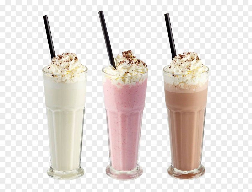 Three Cups Of Milk Shake Ice Cream Milkshake Smoothie Juice PNG