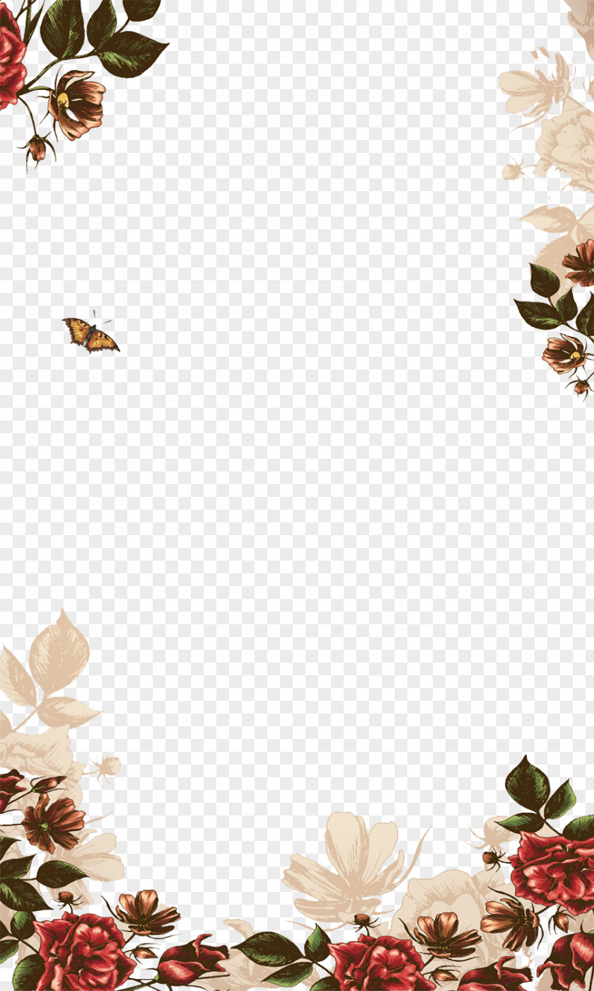 Hand-painted Flowers Border Poster Icon PNG