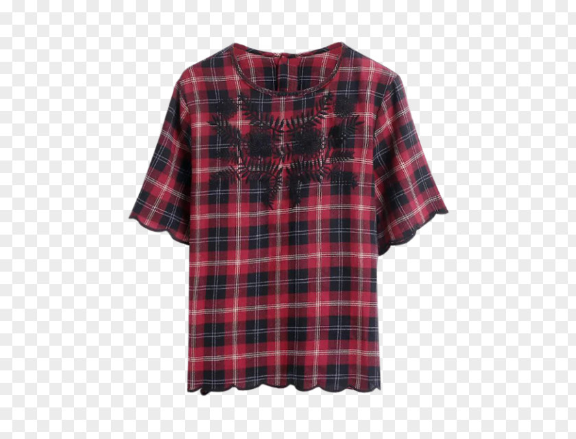 T-shirt Blouse Tartan Sleeve Button PNG
