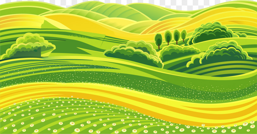 Vector Painted Green Fields Farm Theatrical Scenery Illustration PNG
