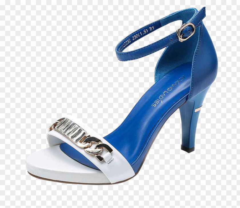 Blue And White High Heeled Sandals With One Word Sandal High-heeled Footwear Shoe PNG