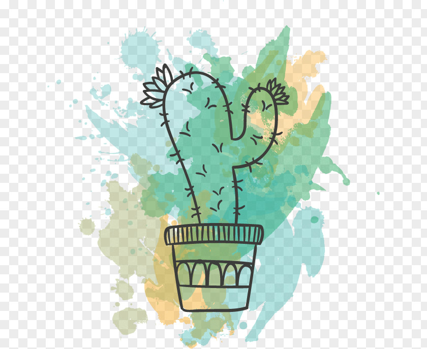 Drawing Vector Flowering Cactus Paper Cactaceae Watercolor Painting Euclidean PNG