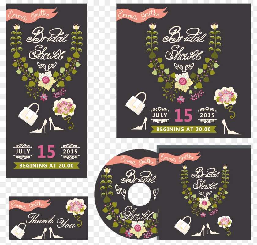 Floral Wedding Invitation Card Design Vector Material PNG