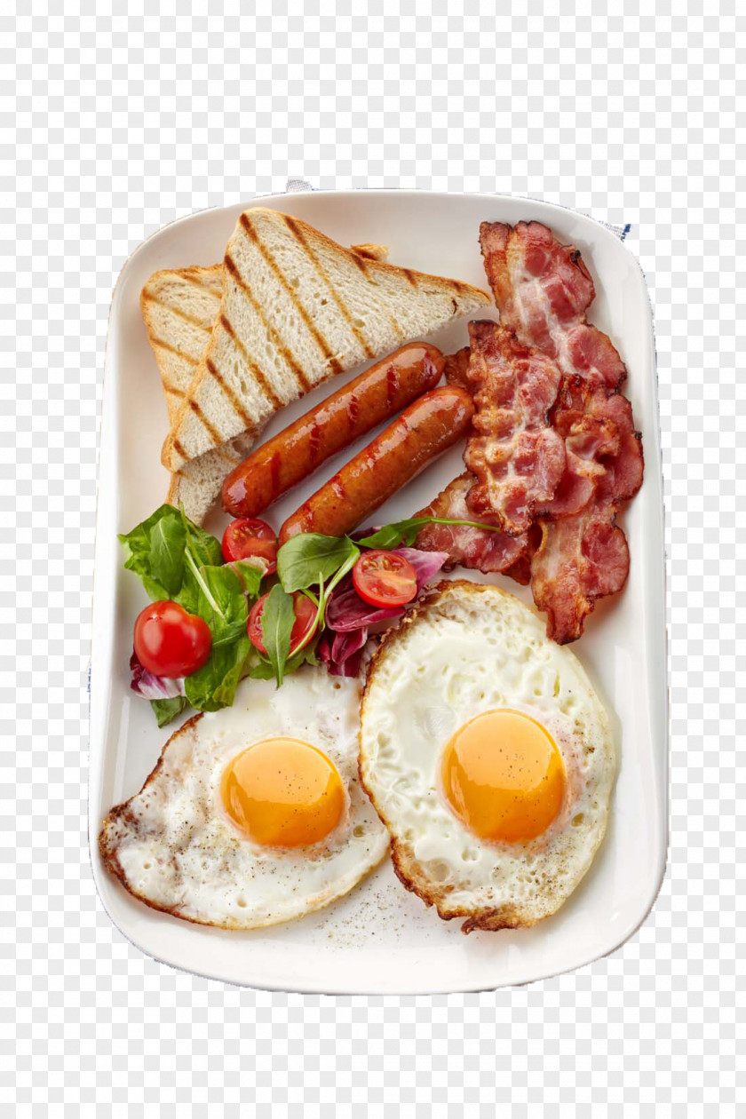 Delicious Breakfast Food Sausage Bacon Fried Egg Toast PNG